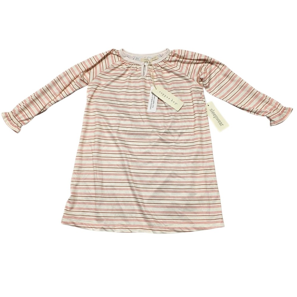 Copper Key Nightgown Girls 4 Pink Striped Long Sleeve Ruffle Flame Resistant NWT